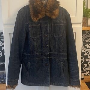 LARGE Jean jacket with faux fur trim